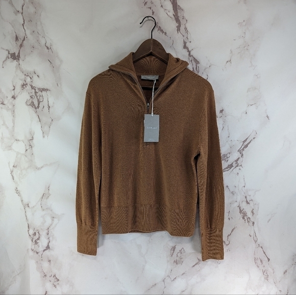 Everlane Sweater Women Brown The Luxe Merino Half Zip Camel Tawny Tan Yak - Picture 3 of 16